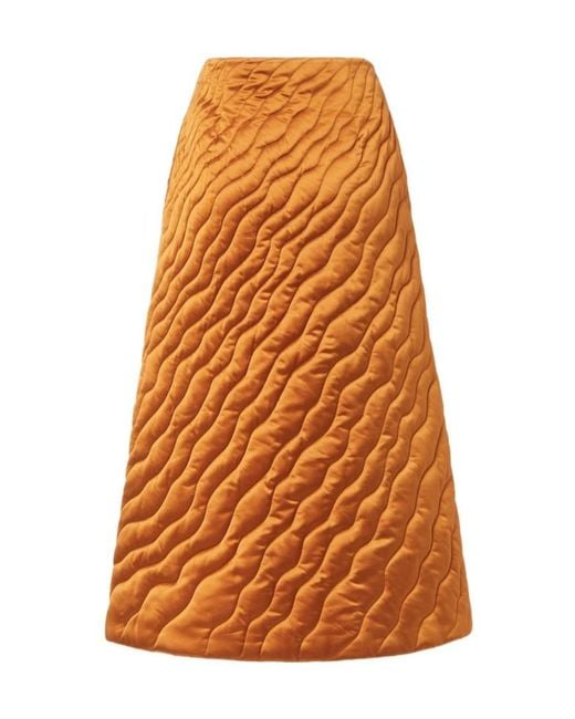 Fendi Orange Caramel Quilted Silk Skirt