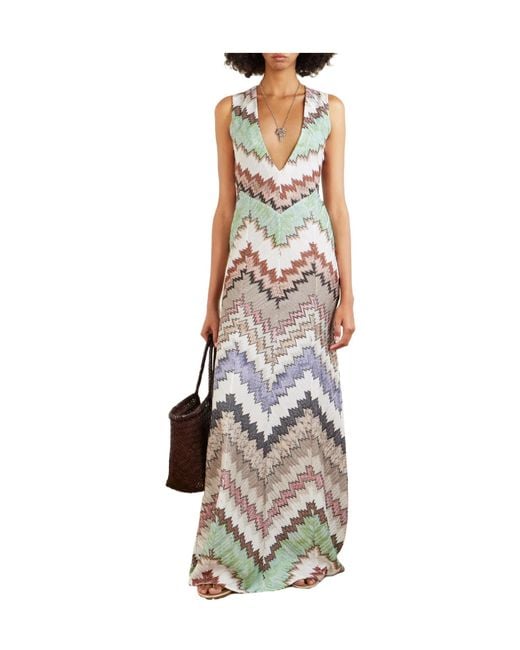 Missoni White Striped Metallic Crochet-Knit Maxi Dress