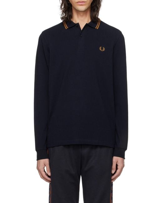 Fred Perry Blue Long Sleeve Polo Shirt for men