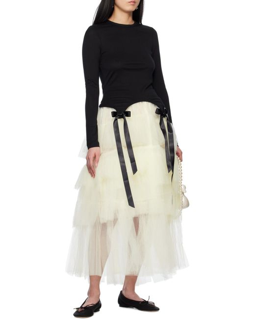 Simone Rocha White Bow-Tie Long Sleeve T-Shirt