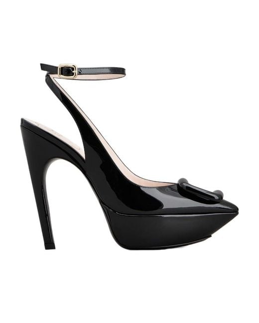Roger Vivier Black Viv' Choc Lacquered Buckle Slingback Pumps
