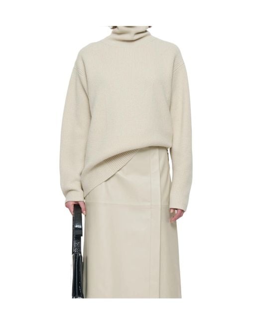 Joseph White Ribbed Panelled Turtleneck Sweater