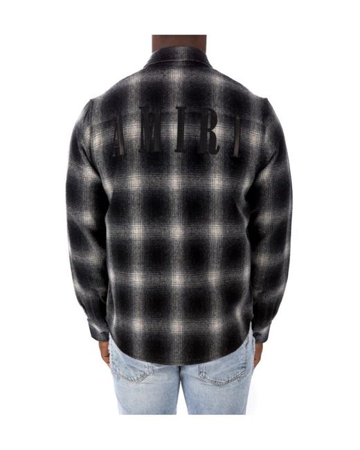 Amiri Black Logo-Patch Check-Print Shirt for men
