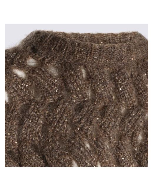 Brunello Cucinelli Brown Dazzling Zigzag Cables Jumper