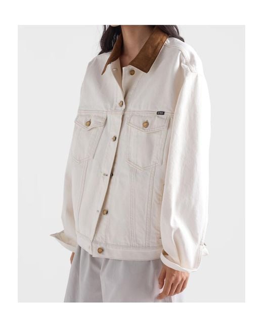 Prada White Old Denim Blouson Jacket