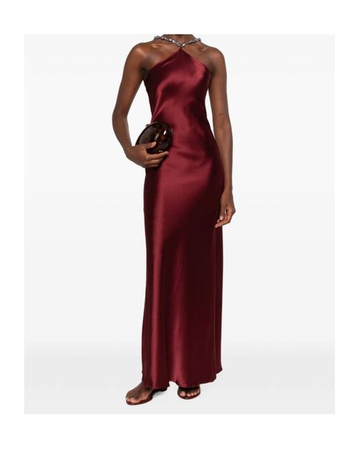 Staud Red Cadence Beaded Halter Slip Dress
