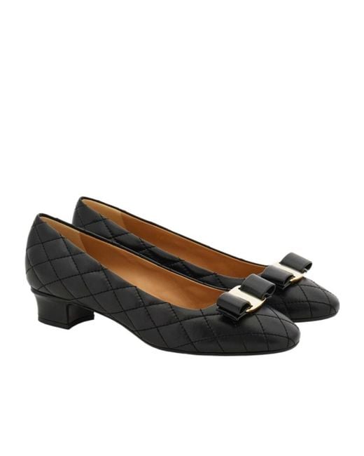 Ferragamo Black Quilted Vara Bow Pump