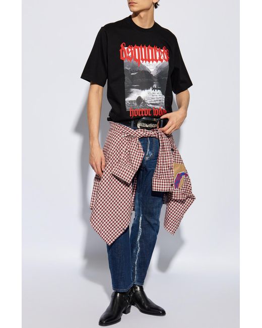 DSquared² Blue Distressed Straight-Leg Jeans for men