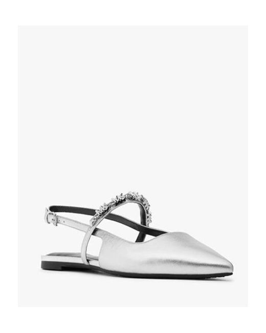 MICHAEL Michael Kors White Dina Rhinestone-Embellished Ballet Flats