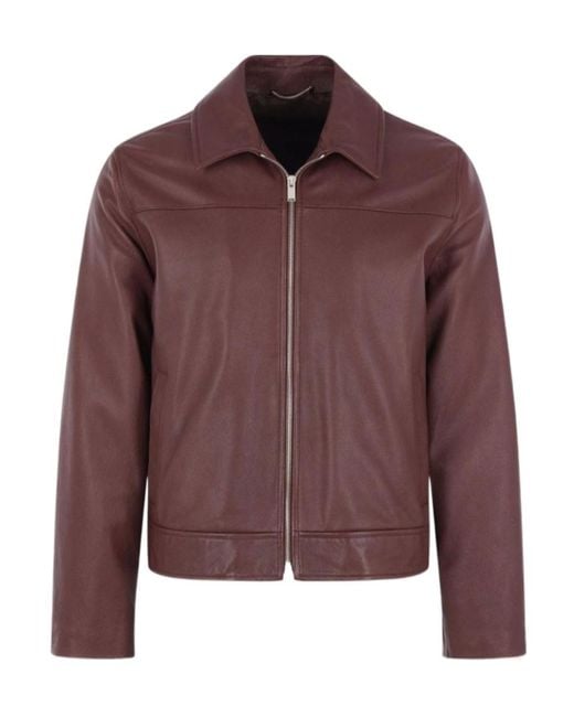 Lardini Red Long-Sleeved Zip-Up Leather Jacket for men