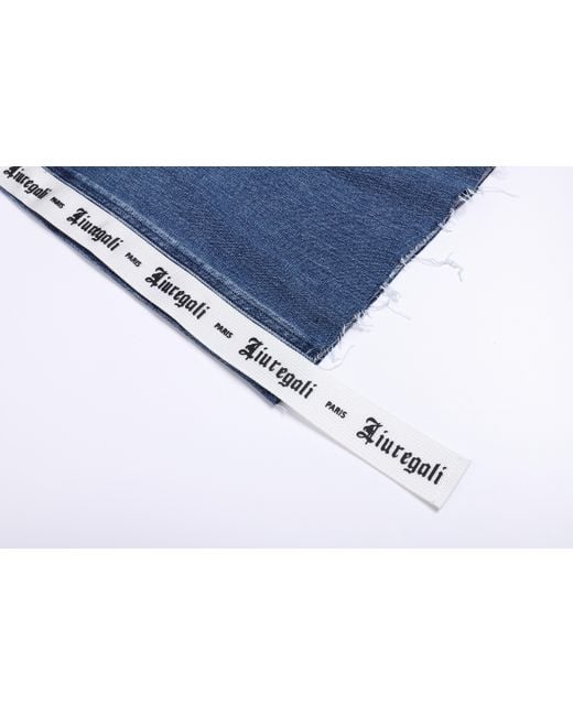 LIU REGALI Blue Long Ribbon Denim Shorts On The Side