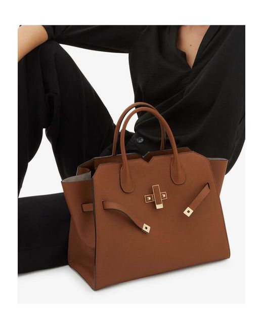 Valextra Brown Milano Medium Top Handle Bag