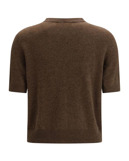 Lisa Yang Brown Marene Button-Up Crewneck Cardigan