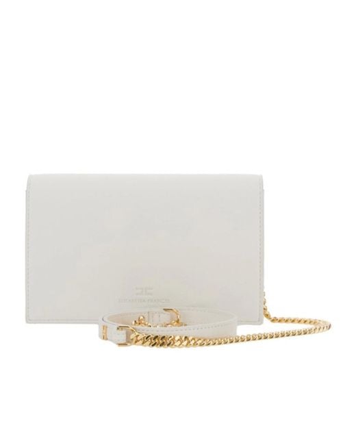 Elisabetta Franchi White Chain Strap Logo Clutch Bag