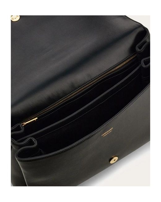 Ferragamo Black Ferragamo Front Flap Large Shoulder Bag