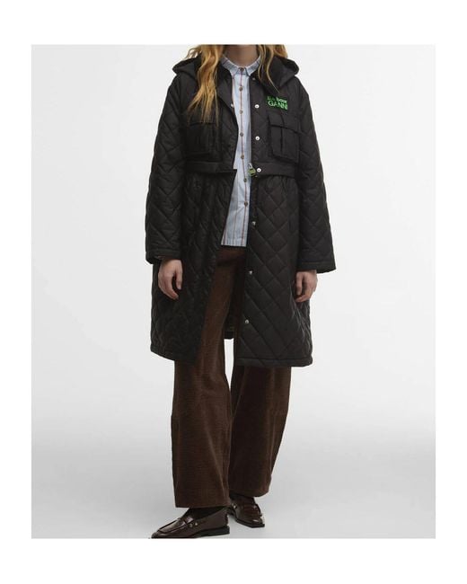 Barbour Black X Ganni Quilted Zipped Coat