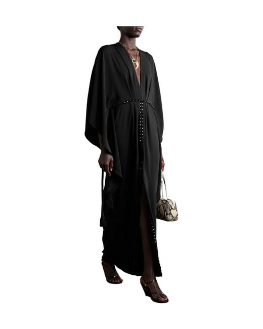 Johanna Ortiz Black Crystal-Embellished Pleated Crepe Maxi Dress