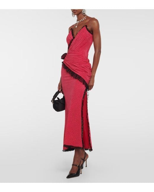 Alessandra Rich Pink Floral-Applique Silk Maxi Dress