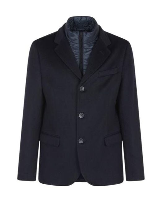 Herno Blue Straight Hem Layered Jacket for men