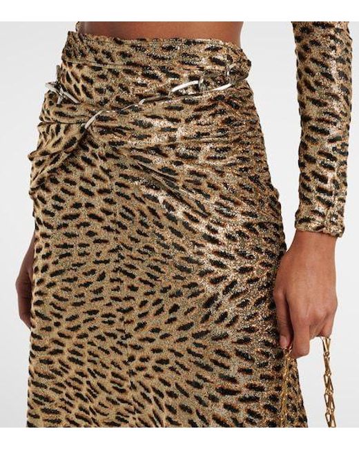 Rabanne Natural Tiger Gathered Lame Maxi Skirt