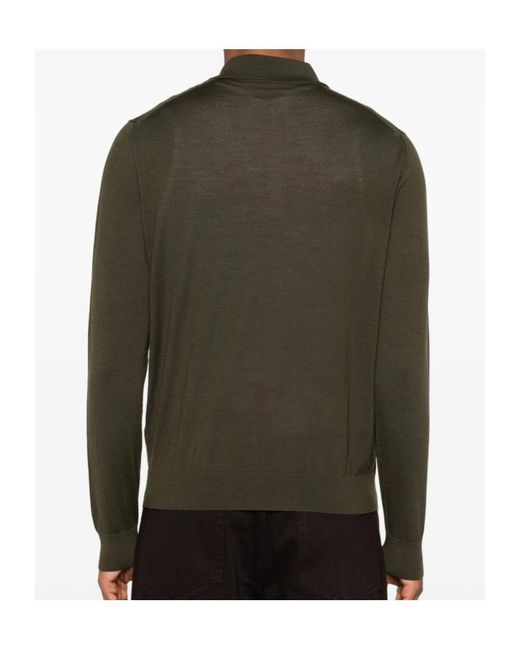 Prada Green Long-Sleeved Knitted Polo Shirt for men