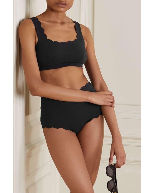 Marysia Swim Black Net Sustain Palm Springs Scalloped Top Bikini