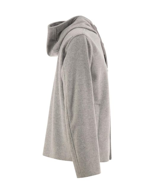 Herno Gray Wool-Effect Hooded Jacket for men