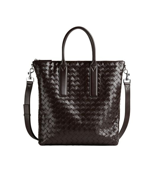 Bottega Veneta Black Intrecciato Zipped North-South Tote Bag for men