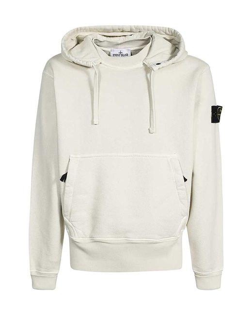 Stone Island White Compass Patch Drawstring Hoodie for men