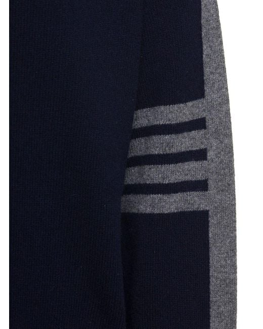 Thom Browne Blue Mock-Neck-Bar Stripe Jumper for men