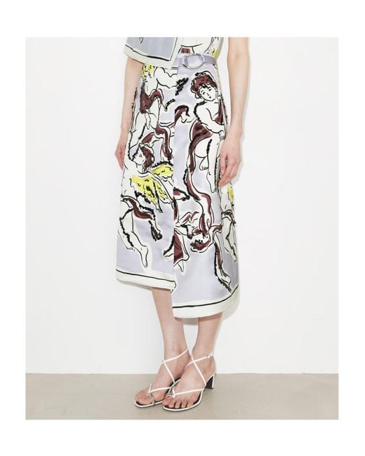 Tory Burch White Printed Satin Skirt