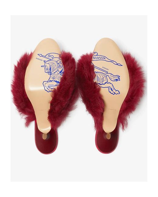 Burberry Red Jackie Open-Toe Shearling Sandals