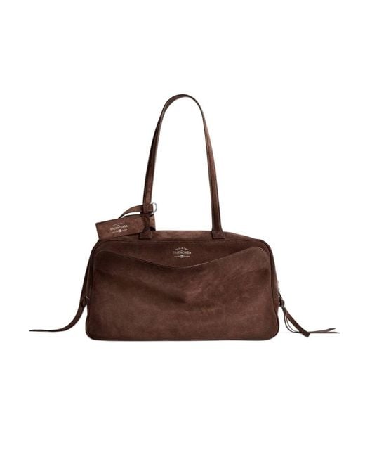 Balenciaga Brown Logo Detailed Medium Bowling Bag
