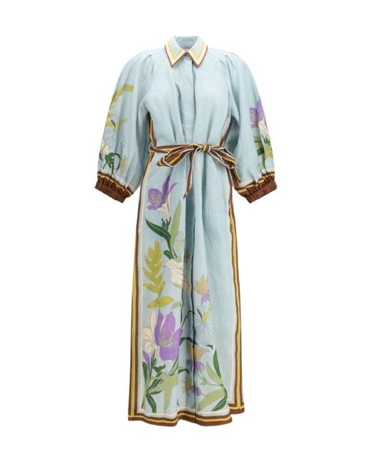 ALÉMAIS Blue Alfie Floral Midi Shirtdress