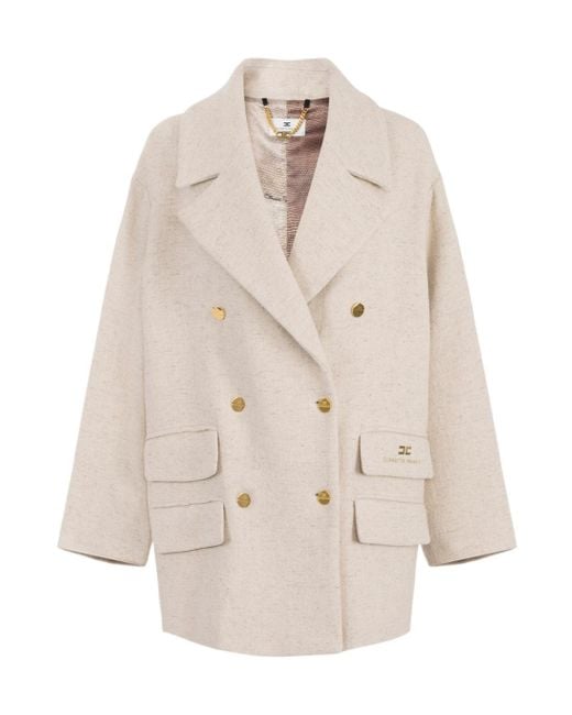 Elisabetta Franchi Natural Double-Breasted Coat