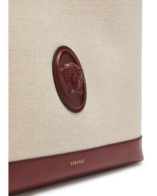 Versace Natural Large Leather And Canvas Tote Bag