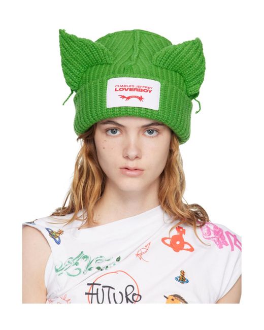 charlesjeffreyloverboy Green Chunky Ears Beanie Hat