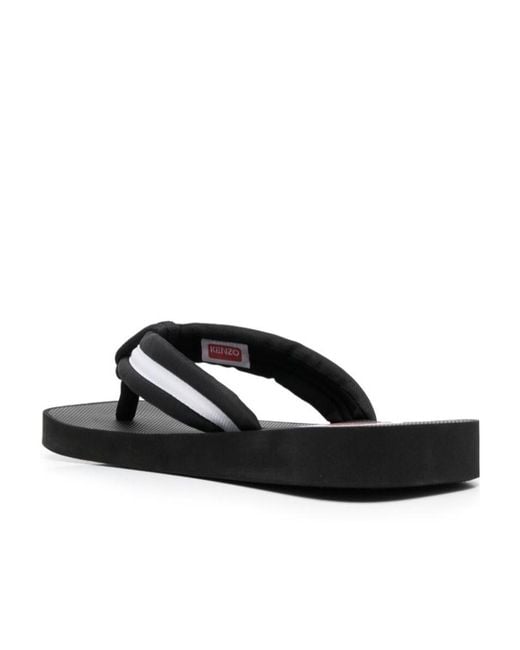 KENZO Black Logo-Patch Striped Slip-On Flip Flops for men