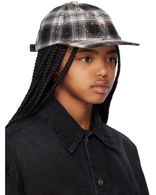 we11done Black Bleach-Wash Checkered Cap