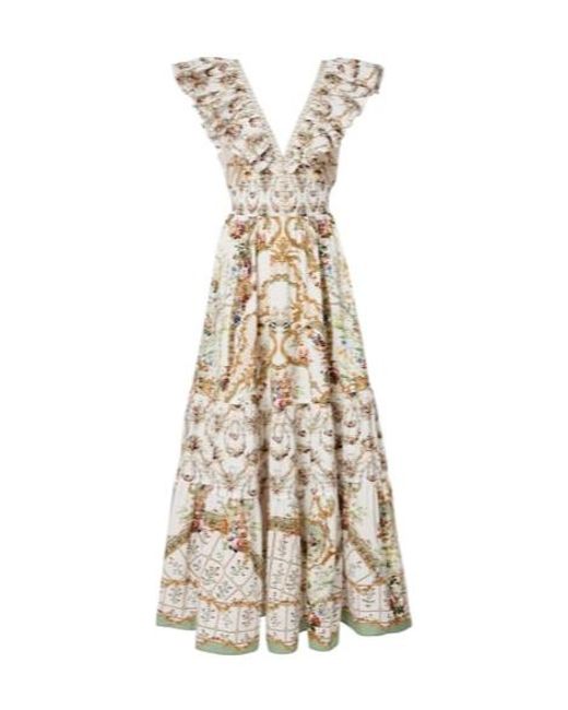 Camilla Metallic Floral Ruffled Cotton Maxi Dress