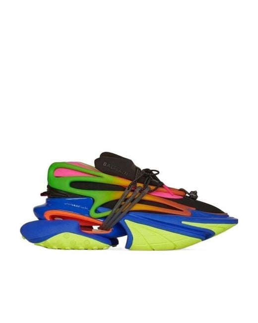 Balmain Green Neoprene And Leather Unicorn Low-Top Sneakers for men