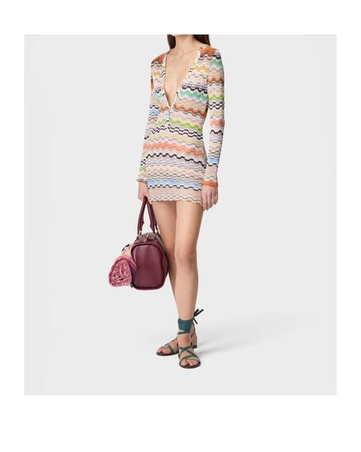 Missoni Gray Zigzag-Knit V-Neck Mini Beach Dress