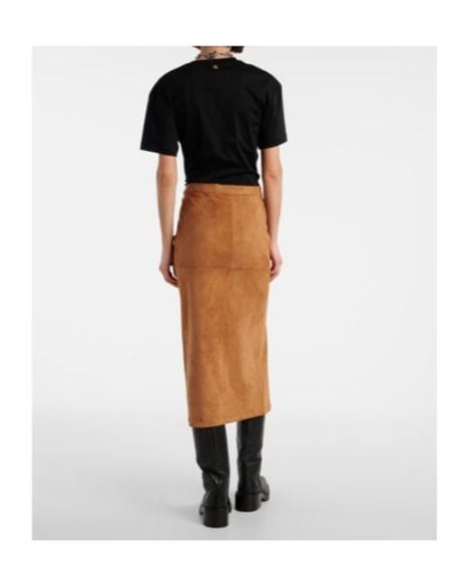Rabanne Brown Ruched Suede Midi Skirt