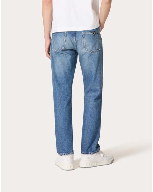 Valentino Blue Logo Patch Straight Leg Jeans for men