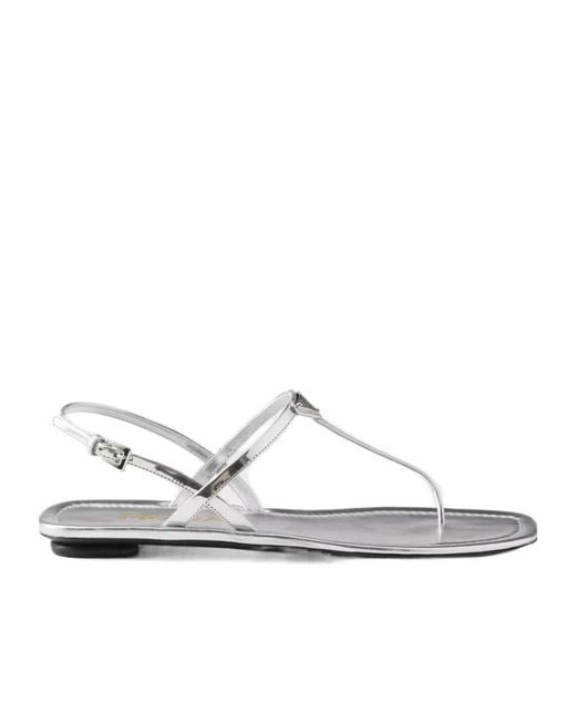 Prada White Strappy Thong Flat Sandals