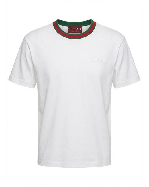 Gucci White Logo Detailed Crewneck T-Shirt