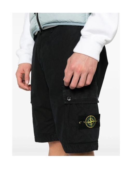 Stone Island Black Compass Patch Cargo Shorts for men