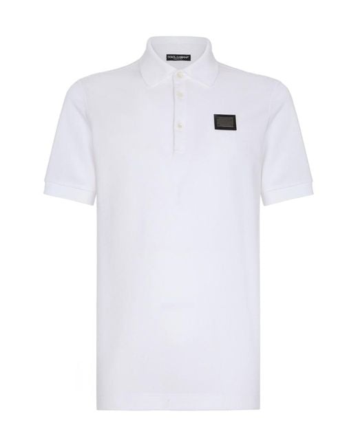 Dolce & Gabbana White Logo Plaque Short Sleeved Polo Shirt for men