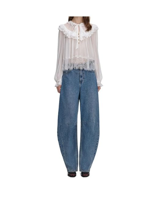 Self-Portrait Blue Georgette Lace Blouse