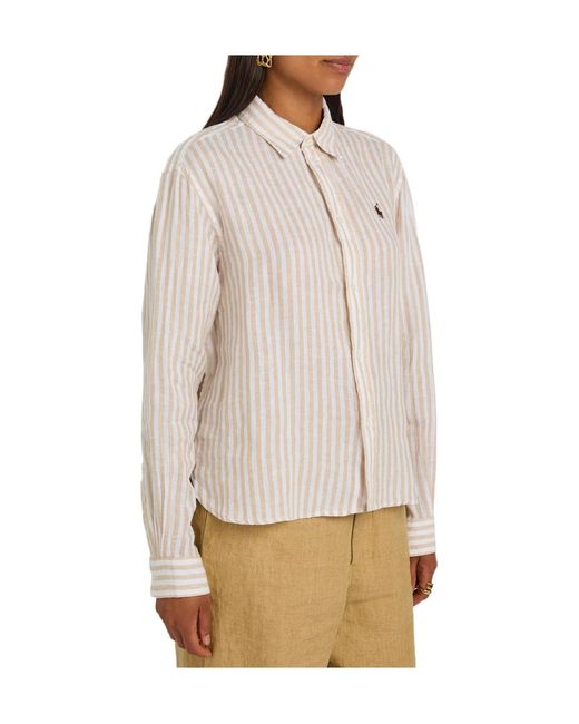 Polo Ralph Lauren Natural Logo-Embroidered Striped Cropped Linen Shirt